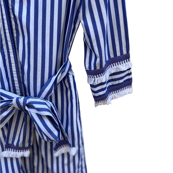 J.Crew Belted Cotton Poplin Tunic Dress Blue/White Stripe Tassels NWOT Size 0 - Picture 6 of 15